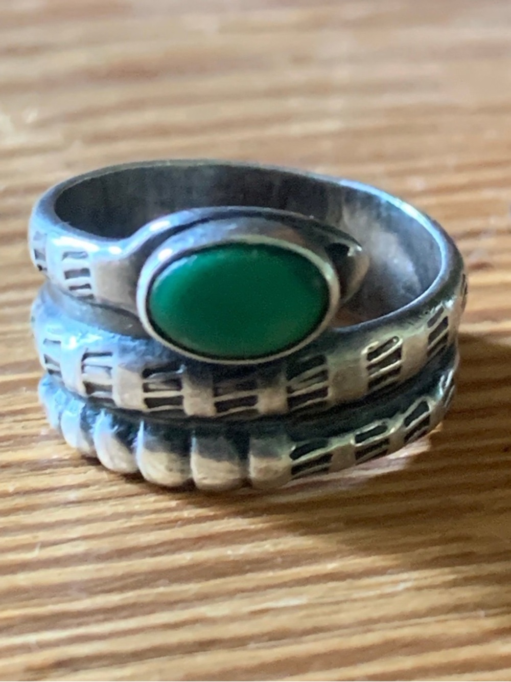 Vintage Sterling Silver Coiled Snake Green Turquoise Ring Size 5